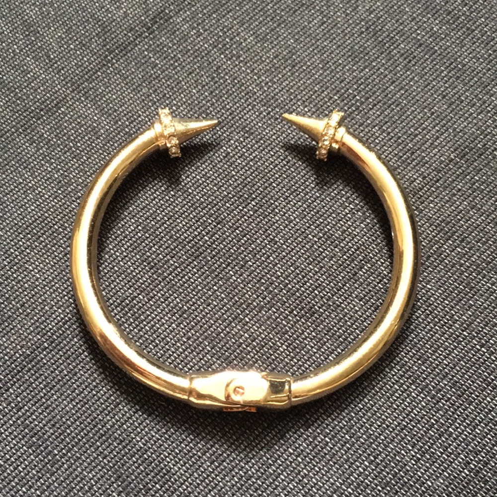 Delicate gold spike hinged bracelet w pave accents